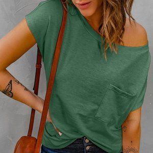 Off The Shoulder Pocket Tee Green